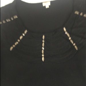 Reba Long Sleeve Black Top with Decorative Neck